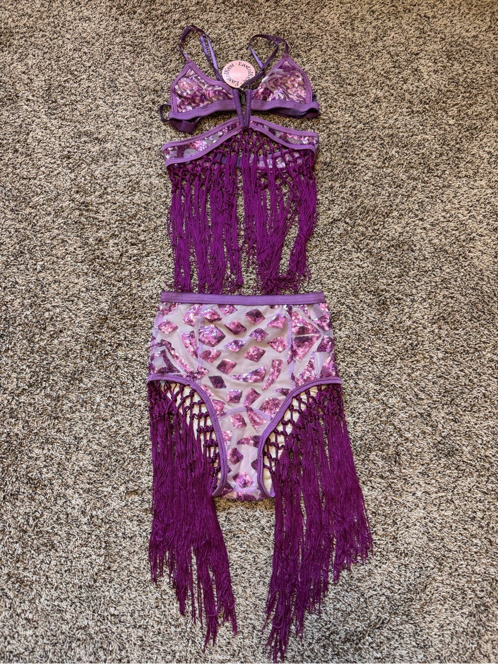 NWT EastNWest Label Purple Fringe Bra and Undie Set